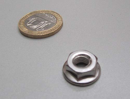 18-8 Stainless Steel Serrated Flange Lock Nuts 1/4"-28 Thread x 7/16" W x 15/64" H 50 Pcs