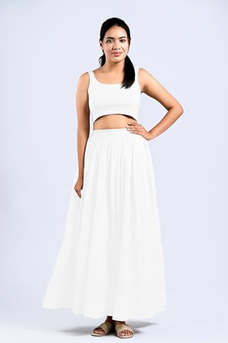 Image of Y X S Women's Rayon Flared Long Skirt with Gotta Lace Work | Free Size Ethnic Maxi Skirt for Festive, Party, Wedding, Casual Comfortable Flowy Skirt for Girls & Women White