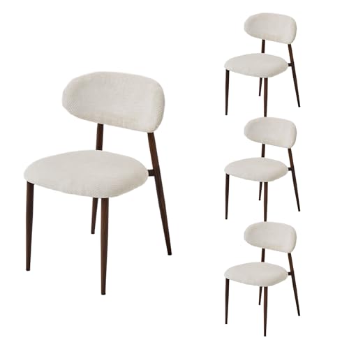 PPkrimnel Juego de 4 sillas de Comedor Modernas ergonómicas tapizadas con reposabrazos de felpilla y Patas de Metal curvadas con Grano de Madera, Color Beige