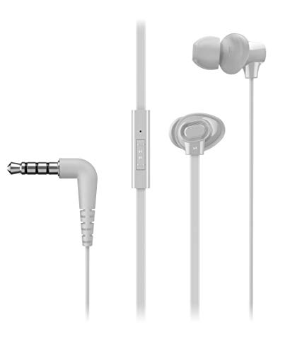 Image of Panasonic Extra Bass in-Ear Wired Earphone with Tangle Free Flat Cable, No-Fall Double Hold in-Ear Design, in Line Remote with Mic (RP-TCM130GEW, White)