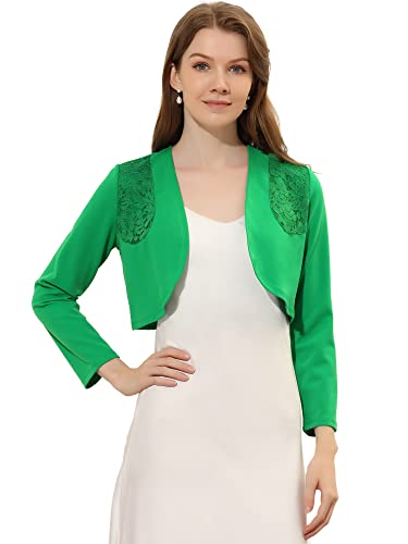 Image of Allegra K Women's Elegant Bolero Shrugs Lace Insert Business Office Open Front Crop Cardigan Small Grass Green