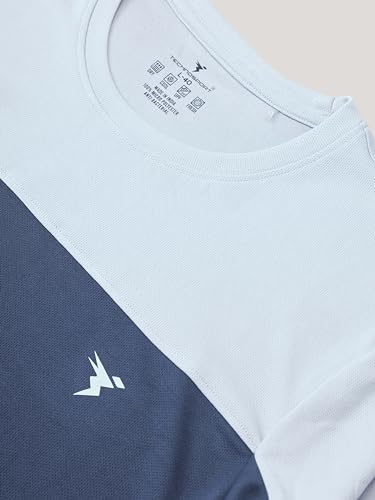 Image of TECHNOSPORT Men Colorblock Slim Fit Round Neck T-Shirt with TECHNOCOOL+ (Light Blue) Gym Tee Dry Fit T Shirt for Men Sports Top for Him