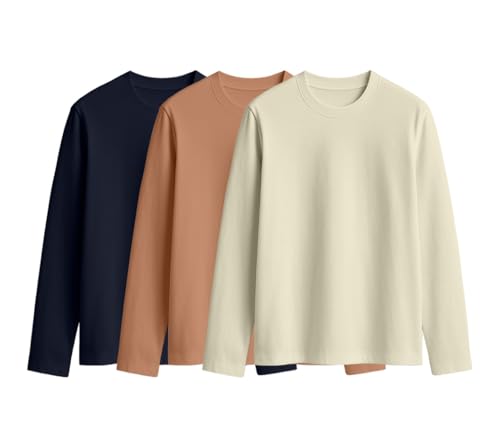 Image of JUNEBERRY Cotton Round Neck Regular Fit Plain Solid Full Sleeve T-Shirt Combo for Women (Pack of 3) (Available Colors: Black, White, Navy, Green,Swanwhite & Cork)