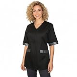 Camice da Lavoro Nero con Inserto,Casacca con Zip, Donna, Estetista,PARRUCCHIERA (L)