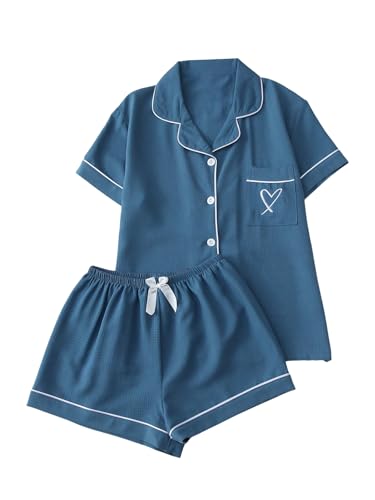Image of Verdusa Pajamas For Women Set 2 Piece Summer Pajama Sets Cute Pjs Lounge Matching Button Shirt with Shorts