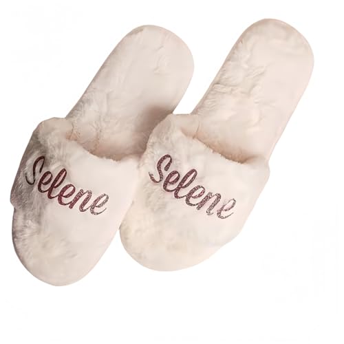 Zapatillas Personalizadas Para Novias, Zapatillas Personalizadas Para Damas De Honor Con Nombre, Zapatillas De Felpa Blancas, Regalos Para La Fiesta De Boda