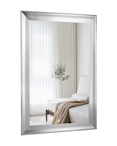 CULER Silver Wood Wall Mirror for Bathroom,Rectangle Rustic 24 x