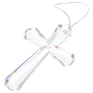 VOSAREA Crystal Cross Ornament Nativity Scene Christmas Tree Hanging Pendant Glass Hanging Holy Cross Figurine for Church Prayer Home Decor