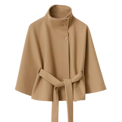 Ainangua Womens Batwing Sleeve Poncho Peacoat Oversized Stand Collar Belt Cape Coat Jacket Cloak Fall Winter Shawl Outerwear