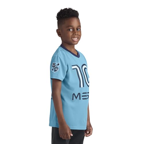 Image of Messi Boys' Lifestyle Short Sleeve Top, Loose-fit V-Neck Shirt with Logo, Comfortable