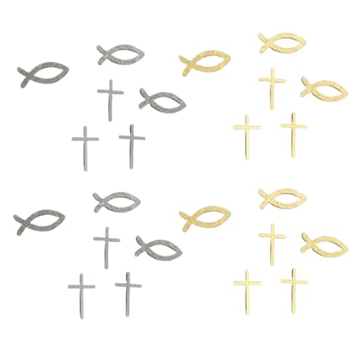 YIPFEN Set de 60 Piezas Decorativas de Madera - Peces y Cruces para Comunión, Bautizo y Confirmación - Decoración de Mesa para Esparcir, Manualidades, Baby Shower y Boda