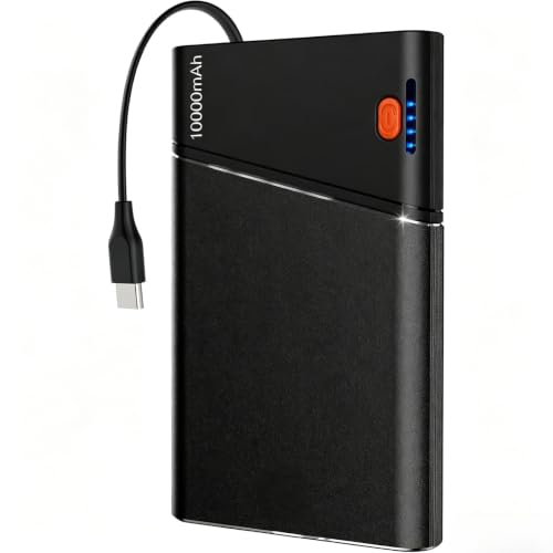 Image of Aaoyun 10000mAh Portable Power Bank, 22.5W PD Fast Charging Battery Pack with Built-in USB-C Cable, Ultra-Slim External Phone Charger for iPhone 17 /16 /15, Samsung Galaxy S24, Android (Black)