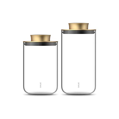 IIPOSAQQ Fresh Box - Tarros de almacenamiento de vidrio transparentes para organización de alimentos con tapas para té, azúcar, aperitivos, cereales, contenedores herméticos (cantidad: 2)