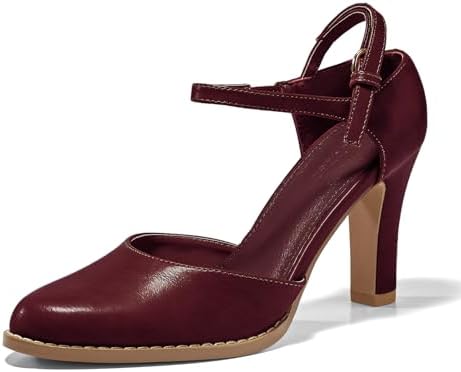 Coutgo Womens Chunky High Heels Closed Pointed Toe Ankle Strap Pumps Vintage D'Orsay Dress Party Shoes