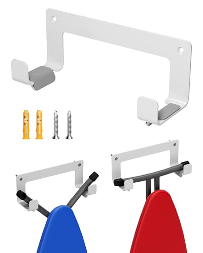 MUSVOH Ironing Board Holder Wall Mount Stainless Steel, Y T Leg Ironing Board Hanger Wall Mount for Laundry Room, Iron Board Hooks for Wall Heavy Duty, White