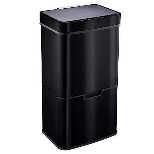 Cooks Professional Recycling Automatic Sensor Bin with Dual Compartments and Removable Food Caddy, Hygienic Disposal Waste Rubbish Dustbin, Black 75L