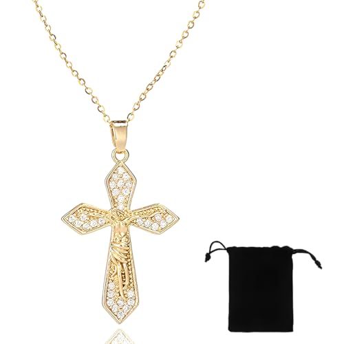 ZEPIQOR Collar Cruz Mujer, Colgante de Cruz Cristiana, Cadena Hipoalergénica Chapada en Oro de 18 Quilates, Regalo de Joyería para Mujer y Hombre