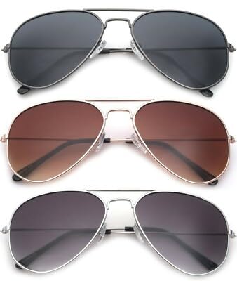 Aviator Sunglasses Combo, Classic Metal Frame, 3 Pack Set with Grey, Brown, and Black Gradient Lenses-image-18