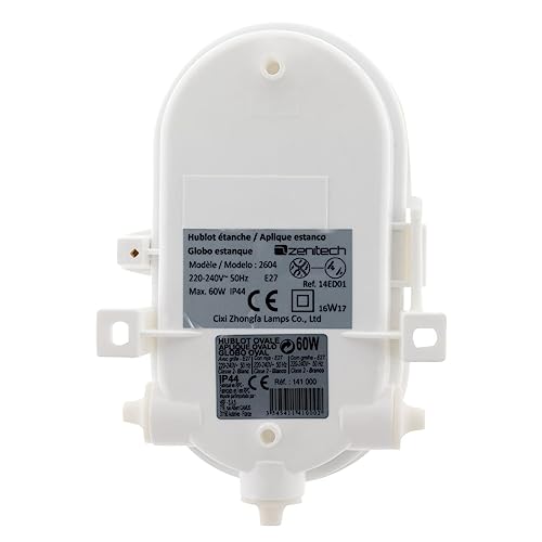 Zenitech - Ovales Bullauge 60W IP44 E27 - Hochbeständige Kunststoffbasis mit Schutzgitter - Außenbeleuchtung für Garten und Terrasse - Weiß – Ansicht 6