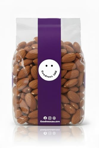 Raw Almonds 1KG Goodness UAE | Premium Whole Badam Nuts | Regular Size Natural Almonds Snack | High Protein Vegan Gluten-Free | All Natural Dry Fruits Pack