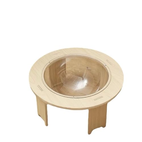 Refoya カプセル猫ベッド 宇宙船モダン 小型ペットベッド寝室バルコニー用 カプセル、透明クリアカプセルキャットハウス取り外し可能な木製高架 (木の色,L)