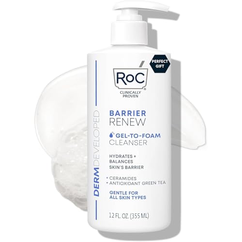 RoC Barrier Renew Gel to Foam Non Drying Foaming Facial Cleanser to Hydrate Skin, facial cleanser for sensitive skin, 12 Ounces
