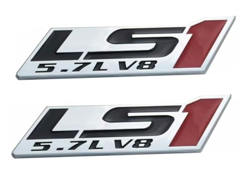 Image of 2pcs LS1 5.7 L V8 Engine Door Trunk Badge 3D Emblem Nameplate Sticker (Silver Red)