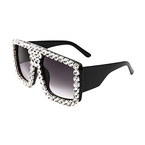 FEISEDY Square Diamond Sunglasses for Women Retro Fashion Shiny Rhinestone Sun Glasses B29162