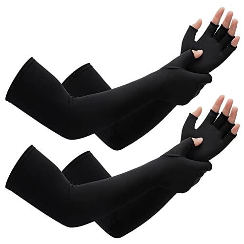 2 pairs copper long gloves carpal tunnel gloves open compression long fit mitten for women men support hands