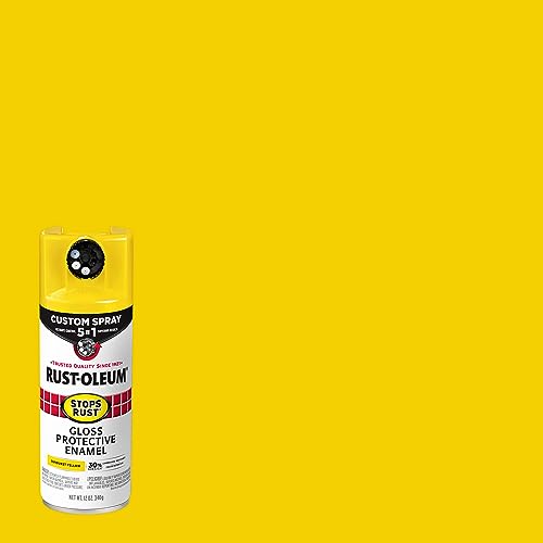 Image of Rust-Oleum Stops Rust Custom 5-in-1 Spray Paint, Gloss Sunburst Yellow | Rust Preventive Protective Enamel, Multi Surface (Metal, Wood and More), Adjustable Dial for Better Control, Fast Dry, 6 Pack