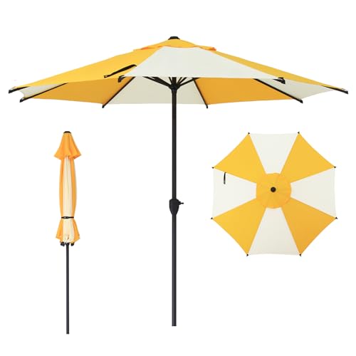 Image of Abba Patio 9FT Lyon Outdoor Patio Umbrella Outdoor Table Umbrella with Crank Market Umbrella 8 Sturdy Ribs UV Protection Waterproof and Push Button Tilt for Garden Deck Backyard Pool,Yellow & Cream