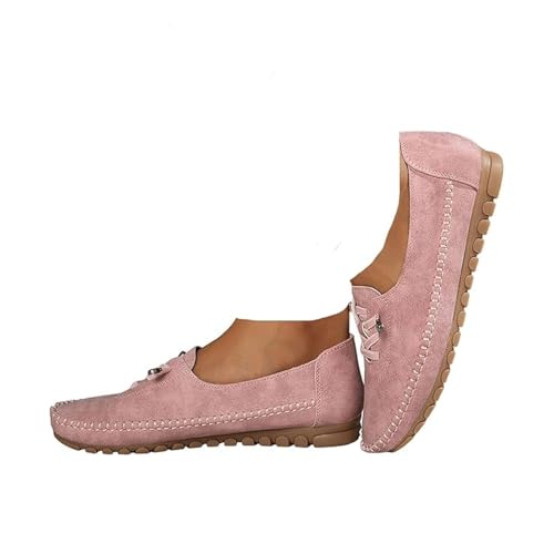 Mocasines de piel auténtica cómodos y suaves cosidos a mano, mocasines ortopédicos de cuero para mujer, zapatos de vestir ortopédicos 2026, ligeros, con lazo, zapatos de vestir ortopédicos, Pink, 38.5