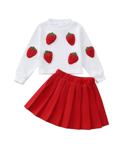Renotemy Toddler Baby Girl Fall Winter Skirt Set Sweatshirt Pleated A-Line Dress Little Girls Clothes 2-Piece Outfits 18M-6T