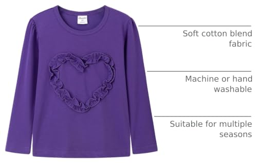 Image of Noomelfish Girls Ruffle Heart T-Shirts Cute Long Sleeve Tee Tops (4-12 Years)