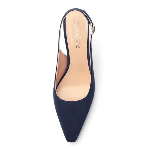 Women's Slingback Suede Pointed Toe Wedding Dress Buckle Comfort Stiletto High Heels Pumps Shoes 3.35 Inch3