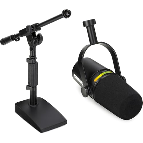 Shure MV7+ Hybrid USB/XLR Podcast Microphone with Boom Stand – Professional Recording Set with DSP, LED Control, & Built-in Headphone Jack
