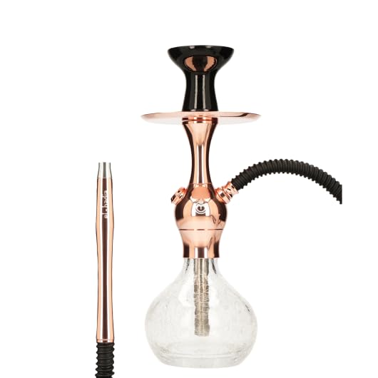 EL-BADIA C1 V2 Cachimba 31cm – Shisha Compacta y Moderna con Columna de Aluminio, Base de Vidrio Click, Cazoleta Phunnel, Manguera Lavable & Boquilla – Narguile Ultra Moderno (Rose Gold Cracked)