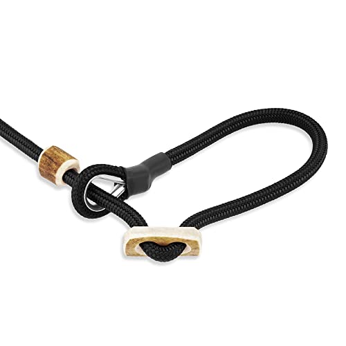 ROMNEYS Moxonleine Durham 6 mm – handgefertigte Retrieverleine & Agilityleine mit Hirschhorn-Zugstopp – Leine & Halsband in einem – Hundeleine Made in Germany (Schwarz, 130 cm)