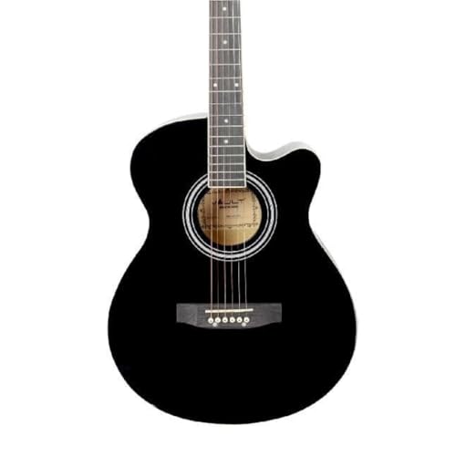 Image of VAULT EA20 Basswood Guitar Kit With Learn To Play Ebook, Bag, Strings, Straps, Picks, String Winder & Polishing Cloth - 40 Inch Cutaway Acoustic Guitar Black