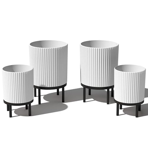 Image of Veradek Demi Series Raised Duo Planters - Set of 2 Planters with Stands | Made From a Durable Plastic-Stone Composite & Comes With Wooden Stand. Modern Porch /Patio Decor