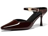 Coutgo Womens High Heels Mules Closed Pointed Toe Kitten Heel Pumps Ankle Buckle Strap Slip On Backless Dress Shoes, Maroon, Size 7