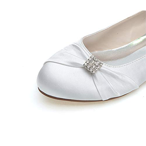 COMFASH Wedding Shoes Ladies' Flats Satin Round Toe Rhinestones Evening Party Ballet Pumps4