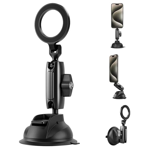 Image of TELESIN Magnetic Car Phone Holder with Suction Cup | 360 Adjustable Dashboard & Windshield Mount | Aluminum Phone Stand Compatible with MagSafe iPhones & Android Smartphones
