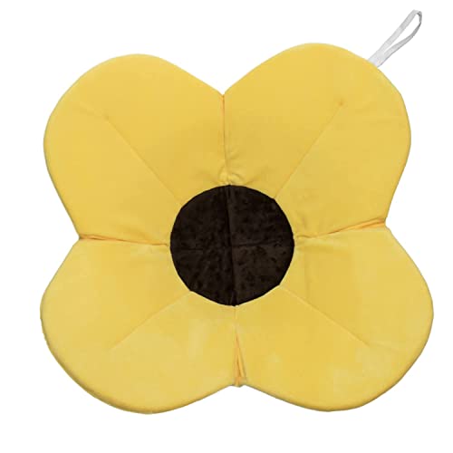 Image of Blooming Bath Poppy Flower Bath Mat - Sink Bathtub Cushion for Baby - Plush Minky Fabric for Newborn to 6 Months - Washer-Safe Infant Newborn Essentials - Baby Shower Gifts for New Mom (Yellow/Brown)