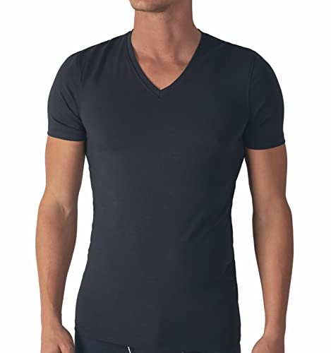 Liabel ® Lot de 3 t-shirts pour homme en coton chaud thermique col en V et col rond à manches courtes en coton chaud, 3 col V bleu, XL Cover