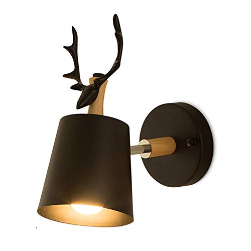Creativo Applique da Parete Moderno Lampada da Parete Semplice Lampada a Muro E27 Testa di Cervo Nordico Stile Art Deco per Camera da Letto dei Bambini, Ristorante, Corridoio, Scale (Nero)