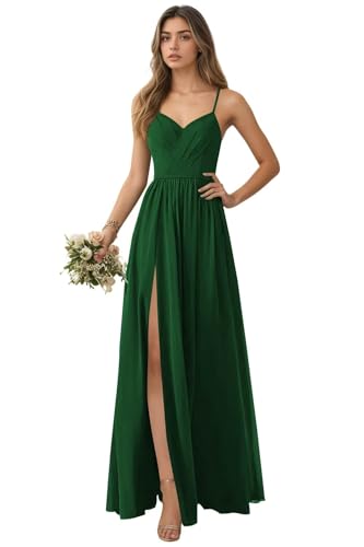 Women's Chiffon V Neck Bridesmaid Dress Spaghetti Straps Brides Maid Dresses with Silt EMI019