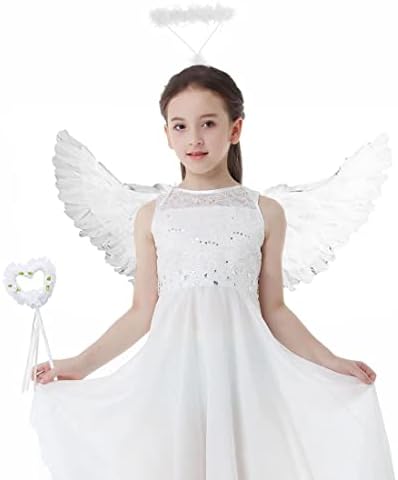 CHIOSHIO Angel Wings and Halo Magic Wand White Angel Wings Halloween Christmas Angel Costume (white)