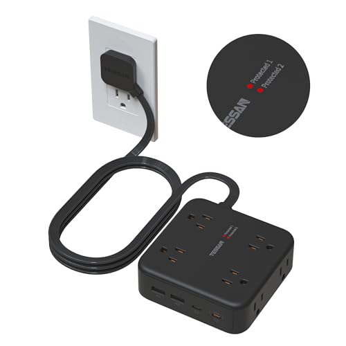 Image of TESSAN Dual Surge Protector Power Strip, 5 Ft Extension Cord Flat Wall Plug