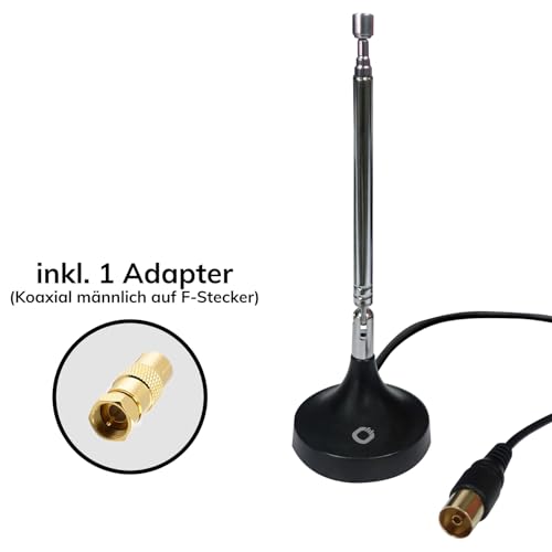 Oehlbach Radio Rod DAB+ Antenne | Radio Antenne für den Empfang von DAB+ und FM/UKW | Einfahrbare DAB Antenne mit Magnetfuß | Zimmerantenne inkl. Adapter auf F-Stecker | Schwarz